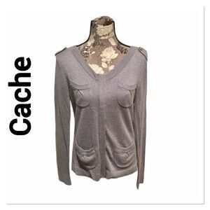 CACHE Gray Cashmere Zip Up Sweater size Medium Grandpacore